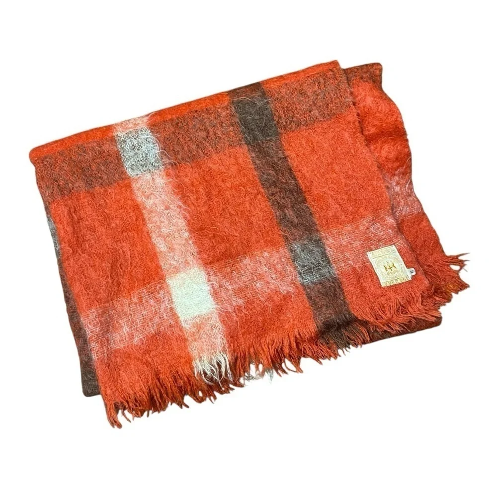 Vintage 1950's Hudson's Bay Mohair Red Plaid Throw Blanket Made in Scotland Cozy